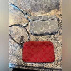 Coach Gray and Red Signature Wristlet Duo